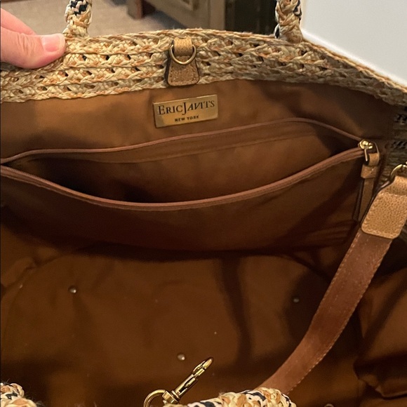 Eric Javits Natural and Black Woven Beach Bag Tote - Picture 3 of 6